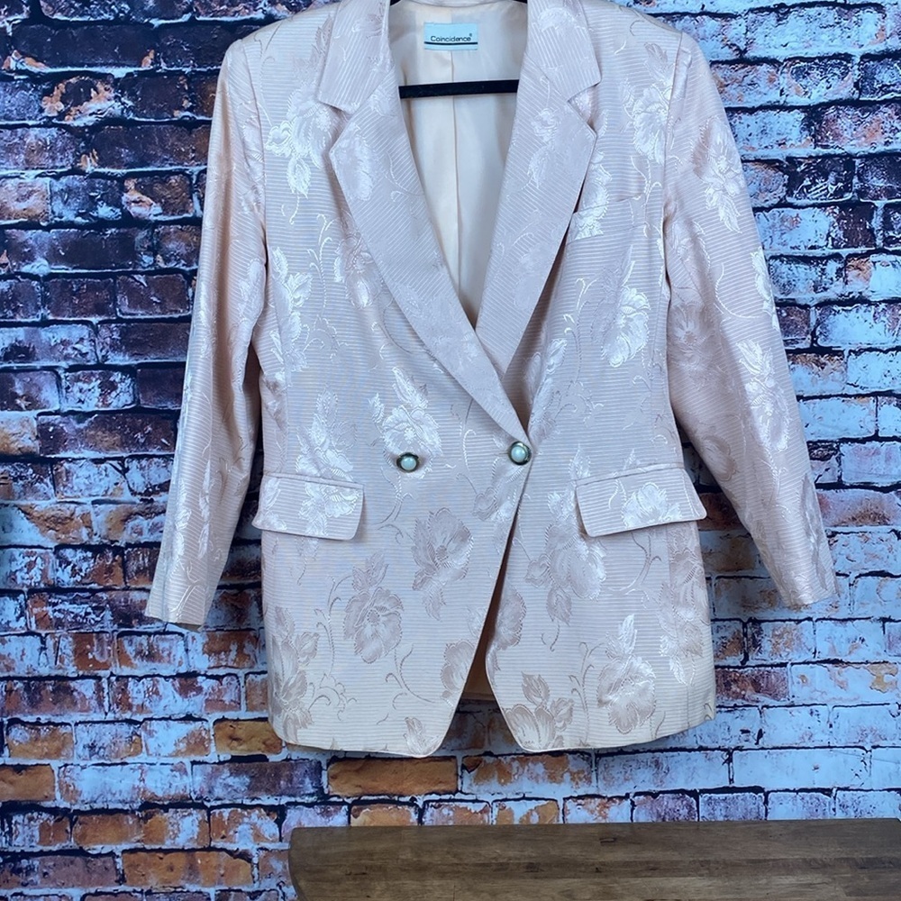 Vintage Light Pink Floral Printed Blazer Shoulder Pads with Pockets Sz M - Picture 5 of 17